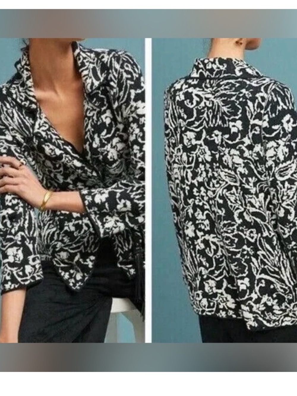 Anthropologie Ett:twa reversible black and white sweater blazer size Large